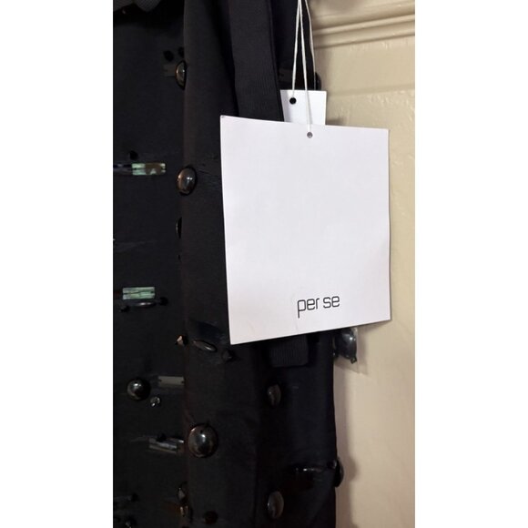 Per Se Evening Party Cocktail Formal Beaded Skirt Black Silk Sz 8 - Picture 2 of 6